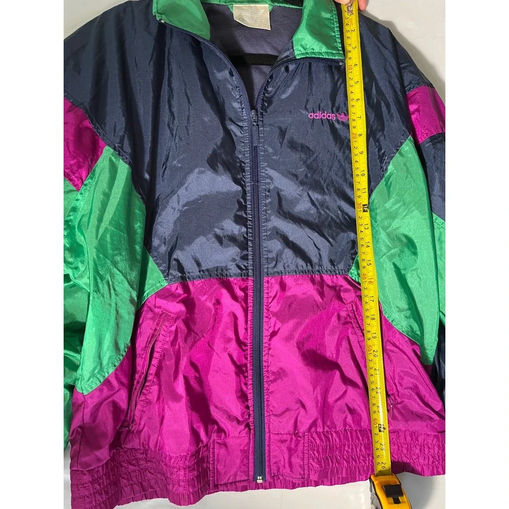 Vintage Adidas Windbreaker Jacket 90s Color Block Trefoil Navy Purple Green M/L